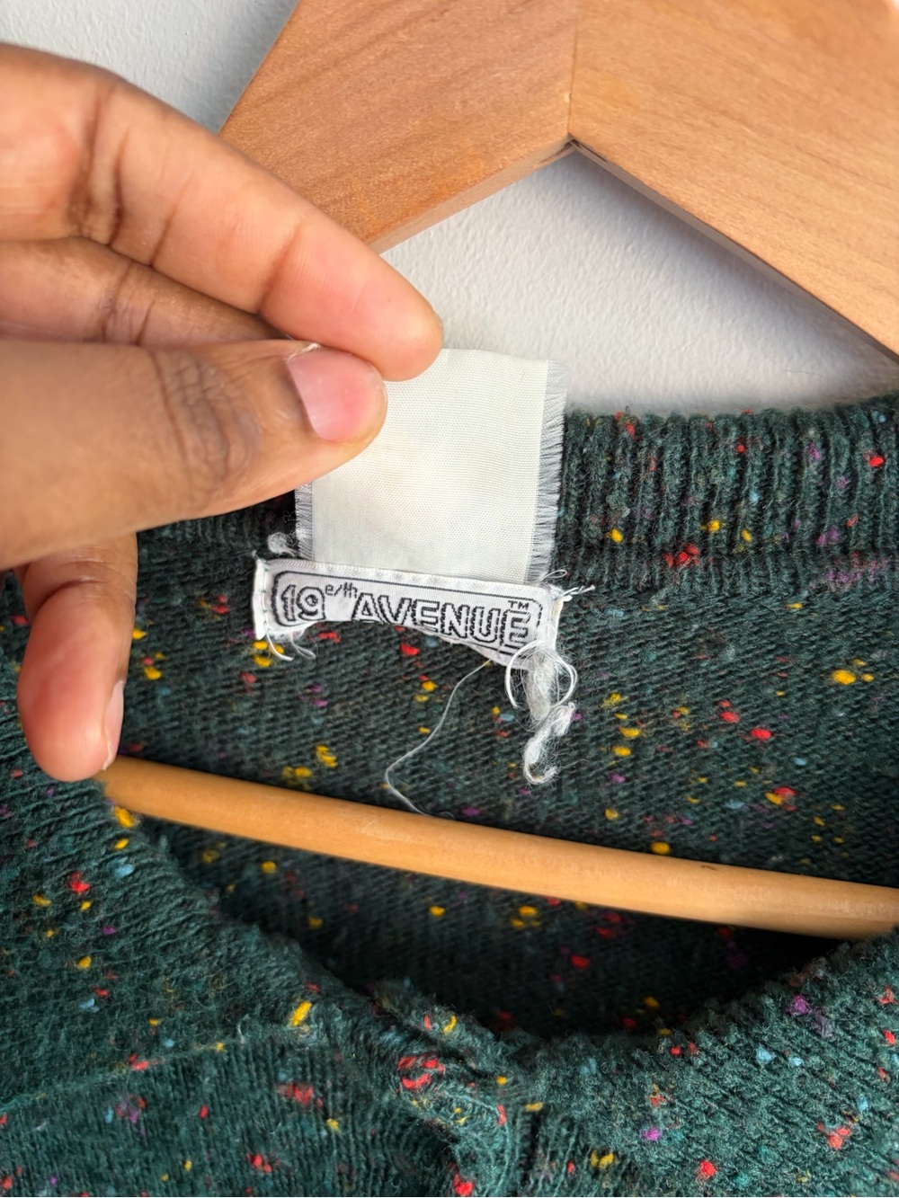 Avenue Dark Green Tweed Button-Up Polo Sweater - Picture 3 of 5